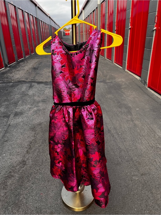 Rare Editions Other - Rare Editions Fuchsia Floral Jacquard Party Dress with Black Trim